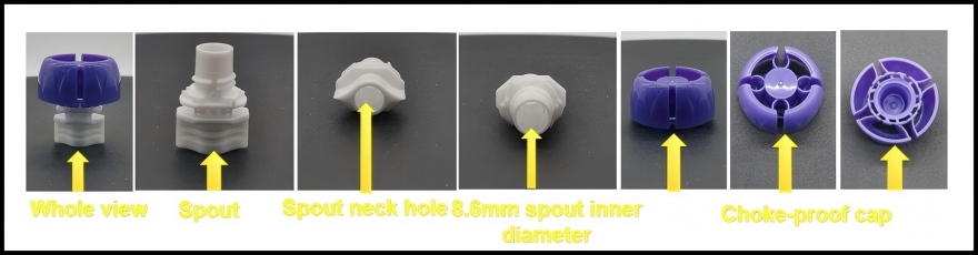 Characteristic of squeeze pouch cap matched fruit puree spout bag spout (HL086P)